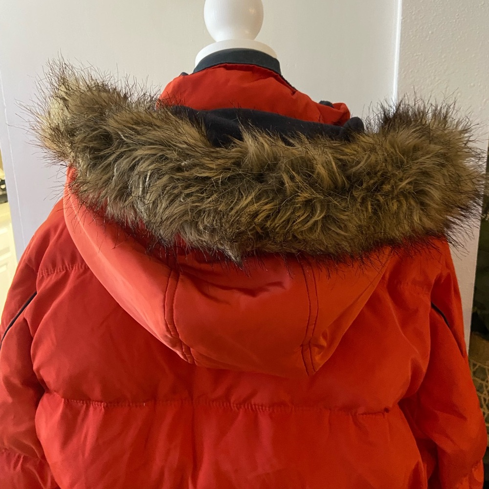 Nautica Red/orange Puffer Jacket with Faux Fur Hood - Picture 5 of 6